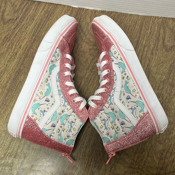 Vans Sk8-Hi Narwhal Shark Party Hi Tops Pink Glitter Sneakers Size 5.5 - Picture 11 of 16